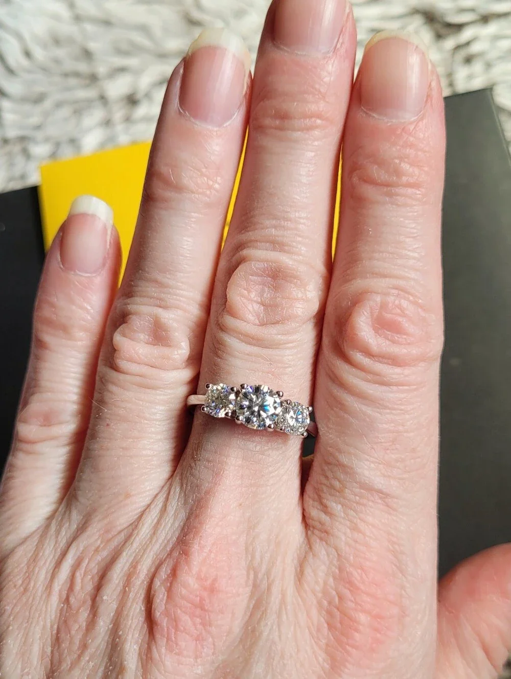 Stunning 2.0 CTW Three-Stone Moissanite Ring 14kt White Gold Plated D VVS1, Sz 9